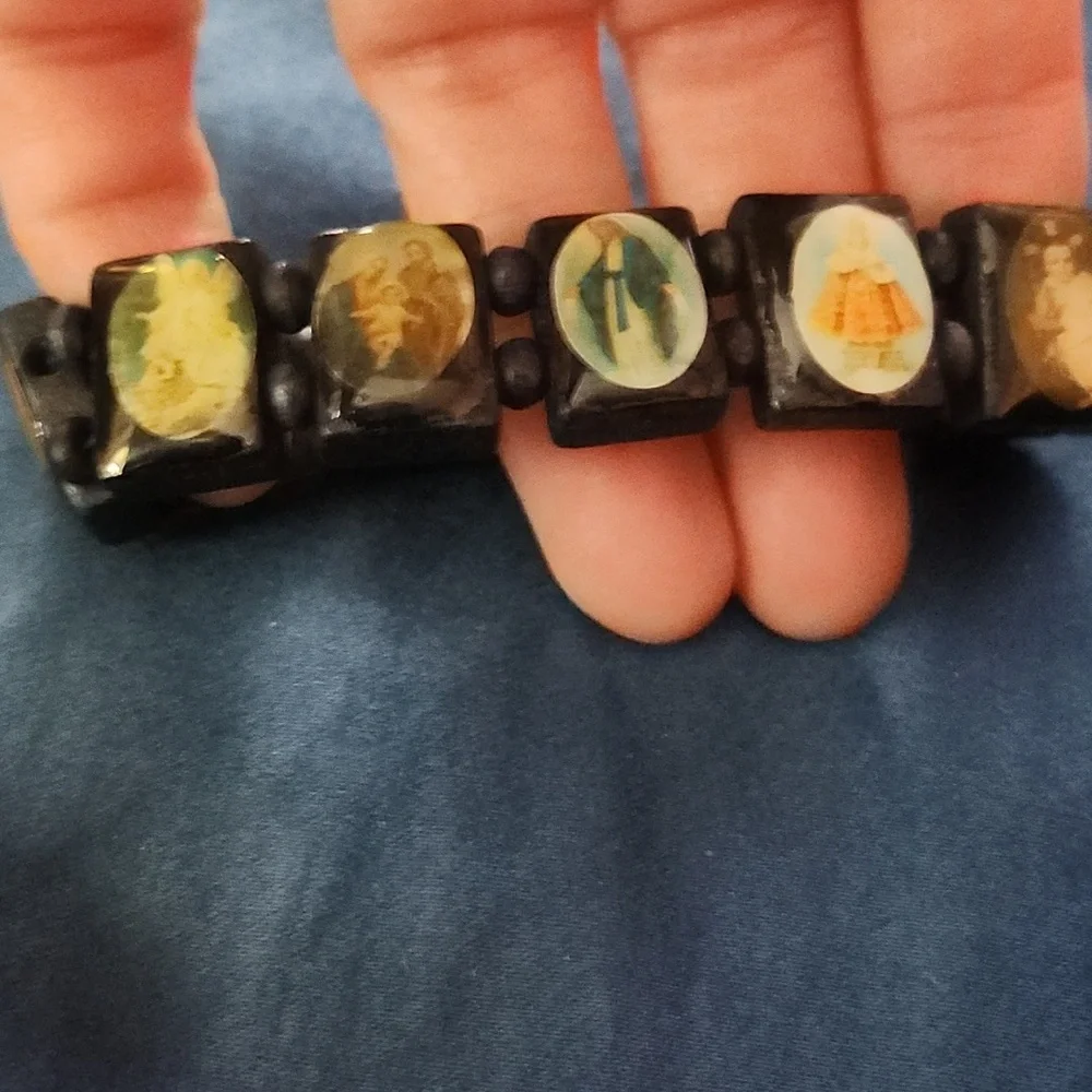 Dark Blue Wooden Religious Saints Bracelet